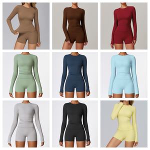 Vêtements de sport personnalisés, haut de sport à manches longues, tissu brossé coupe-vent, col rond, haut de yoga pour la salle de sport et la remise en forme - Product Image 3