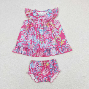 Vêtements d'été décontractés en gros pour enfants : Ensembles assortis frères et sœurs, shorts imprimés coquillages roses, robes et tenues pour filles et garçons - Product Image 3