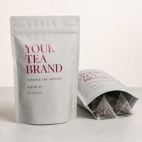 Pochette extérieure personnalisée à fond plat avec fermeture éclair pour sachets de thé pyramidaux, marques de thé et emballages de marque privée