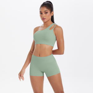 RUIQUWIN, ropa deportiva personalizada, sujetador de Yoga de un hombro, conjunto de entrenamiento de Yoga sólido Reversible de 4 piezas, estiramiento transpirable en cuatro direcciones - Product Image 3