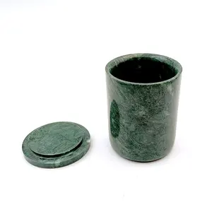 Customized green luxury candle jars empty candle containers for candle making with stone lid