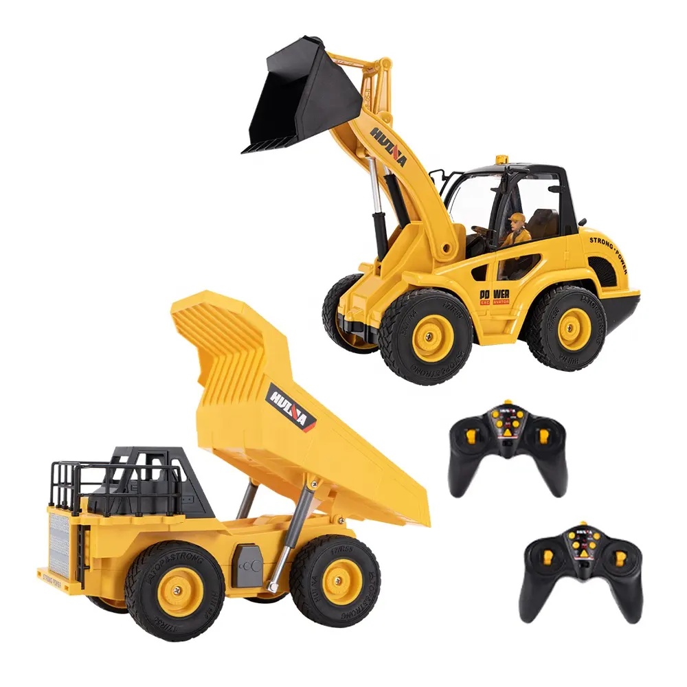 Huina 9ch Rc Engineering Voertuig 1:24 Radiobesturing Voorlader Bulldozer Afstandsbediening Zelfstortende Truck Combinatieset