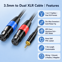 Kabel Pemisah Audio 3.5mm ke Dual XLR Female 1-ke-2, 1M untuk Koneksi Mikrofon PC, Mixer, dan Loudspeaker