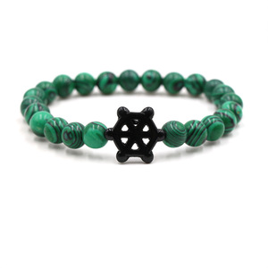 Bracelet en pierres naturelles, turquoise blanche, œil de tigre, breloque roue de bateau noire, vente en gros - Product Image 4
