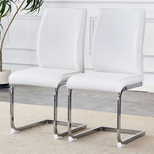 Juego de Sillas de Comedor de Lujo con Patas Plateadas, Cojín de Material PU Resistente con Diseño de Arco Simple, Estilo Moderno para Muebles de Hogar y Hotel - Product Image 1