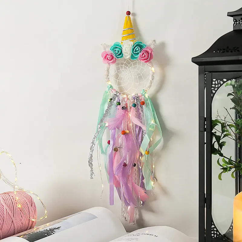 ขายส่งอินเดียDream Catcher Macrame Art Decorห้องนอนตกแต่งบ้านแขวนผนังสําหรับวัยรุ่นสาวยูนิคอร์นDream Catcher