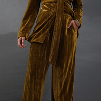 Pantalon palazzo évasé taille haute en velours froissé pour femme, coupe droite décontractée, idéal pour les soirées