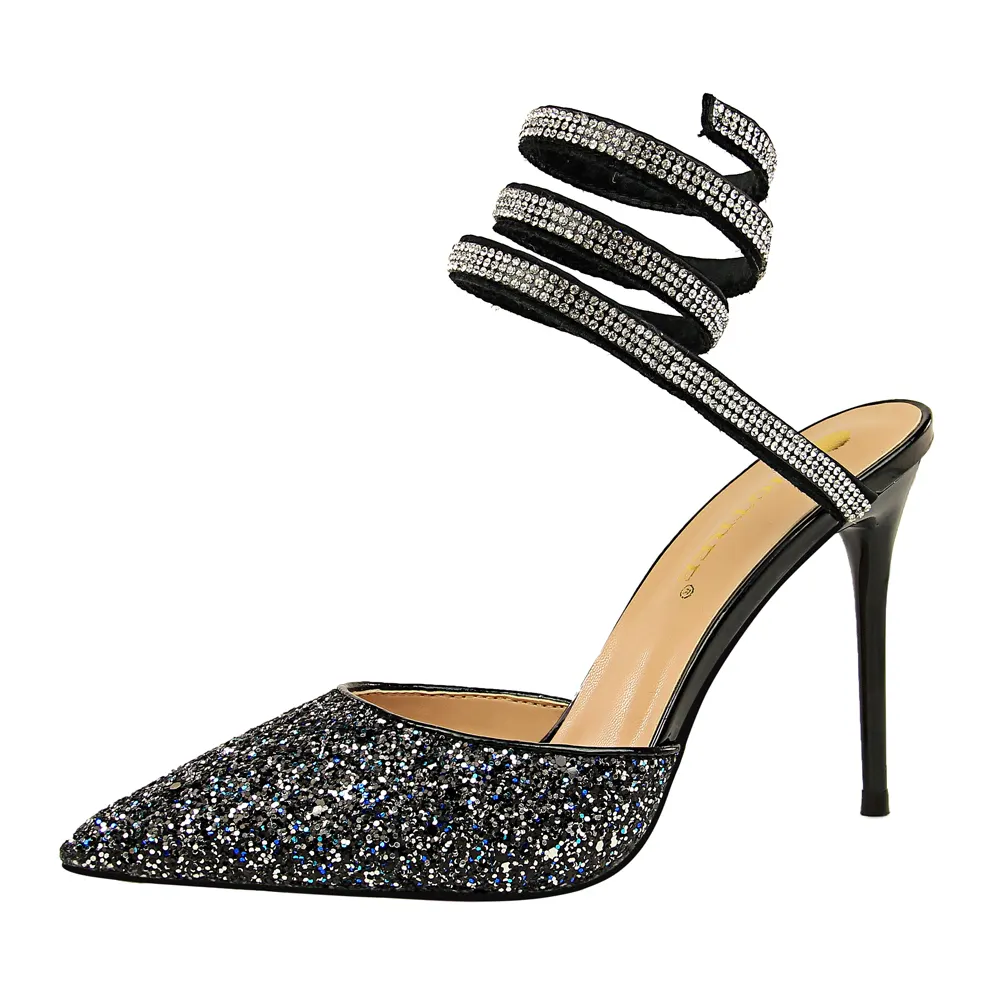 283-9 Sexy nightclub women's shoes with high heel shallow mouth pointed shiny sequins feet surrounded with sandals