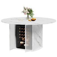 Nouvelle Table à Manger Ronde Moderne en Bois avec Plateau en Marbre Blanc Veiné et Espace de Rangement Réfrigéré, Grande Table Chinoise en Bois pour la Vente en Gros