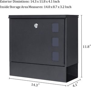 Factory Direct Large Capacity Black Waterproof Wall Mount Mailbox Metal <strong>Outside</strong> <strong>Letter</strong> <strong>Box</strong> with Key Lock for Front Door Fence - Product Image 2
