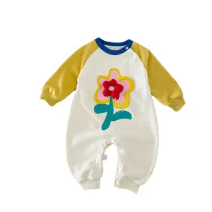 Fleur Onesie 0-2 ans printemps coréen vêtements pour enfants femme bébé couleur bloquant ramper nouveau-né vêtements