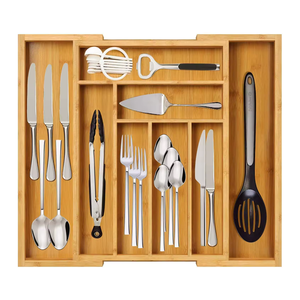 Organisateur de tiroir extensible en bambou pour couverts de cuisine, <span class=keywords><strong>plateau</strong></span> à ustensiles, rangement de bureau, séparateur de salon - Product Image 1