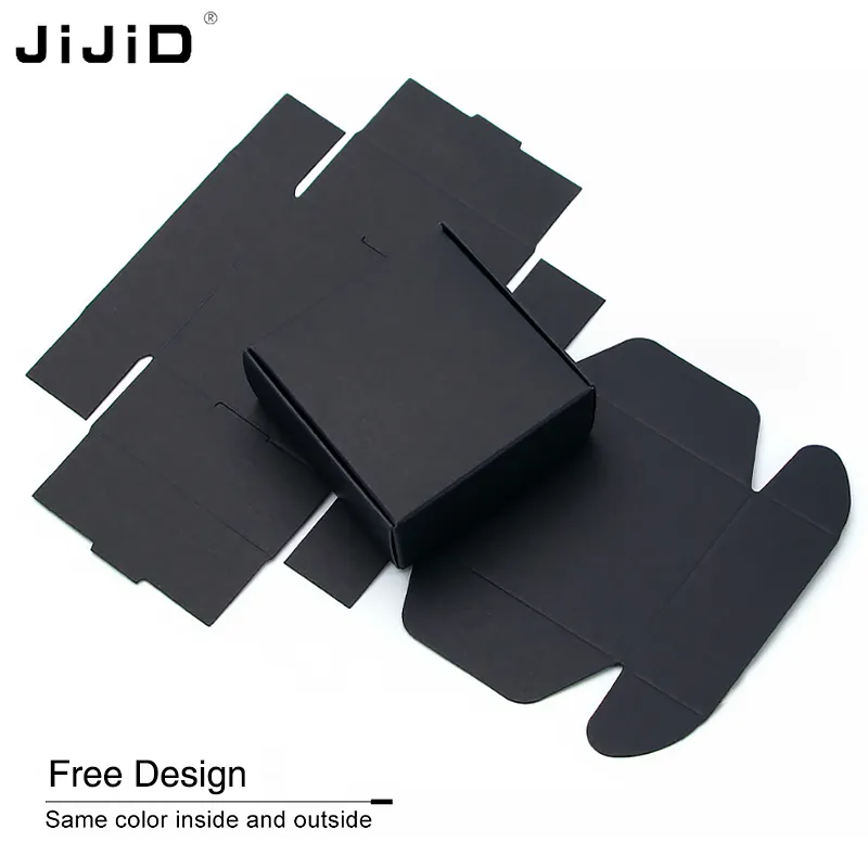 JiJiD Custom black mailer box Logo Packaging piccole scatole di spedizione cartone stampato cosmetico piatto piccola scatola postale