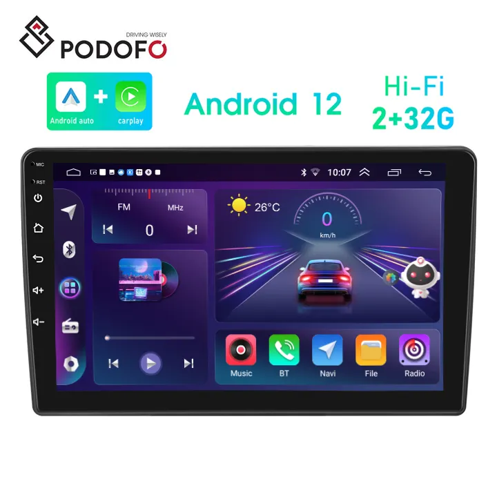 Podofo 10,1 "2 + 32G Android 13 MARCO DE Radio de coche para Chevrolet GMC 2007-2012 Carplay Android Auto GPS BT Wifi Hifi AI DSP FM/RDS
