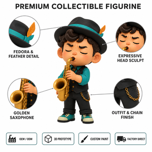 Figurine de Musicien Saxophoniste Jazz Personnalisée, Jouet d'Art en Vinyle pour Garçon, Fabricant Direct OEM ODM - Product Image 2