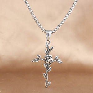 Stainless Steel <b>Cross</b> Flower Pendant Themed Pendants For Men And Women Fashion Necklace - Product Image 1