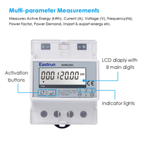 Medidor de Energía Inteligente Eastron SDM320C de Riel DIN Monofásico de 100A, Conexión Directa, Clase 0.5S, Modbus RS485 para Sistema AMR