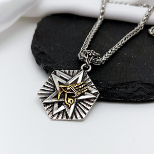 Vintage <span class=keywords><strong>Ojo</strong></span> de <span class=keywords><strong>Horus</strong></span> hombres antiguo egipcio pentagrama colgante collar de acero inoxidable hombres Punk <span class=keywords><strong>amuleto</strong></span> de la suerte joyería - Product Image 5