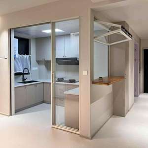 Puerta Corredera de Cierre Suave <span class=keywords><strong>con</strong></span> Marco Delgado Negro para el Hogar, Sala de Estar, Interior, Dormitorio, Cocina, Puerta Corredera de <span class=keywords><strong>Vidrio</strong></span> y Aluminio para Balcón - Product Image 5