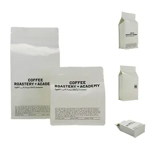 Eco Friendly Custom Kraft Paper Flat Bottom Bag With Hot-stamp Gold Logo For Coffee Packaging Bag