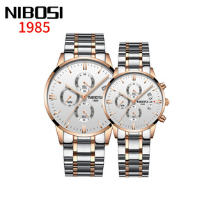 NIBOSI 2309 Classic Fashion <strong>Couple</strong> <strong>Watches</strong> Three-eye Six-hand Solid Steel Band Quartz <strong>Watch</strong> - Product Image 1