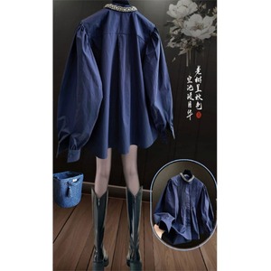 2026 Neue Schwer Plissierte Perlenbesetzte Kragenbluse für Damen, Koreanisch-Schicke Elegante Übergröße Langarm Figurformende Baumwollbluse - Product Image 4