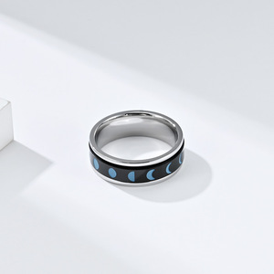 Anillo Giratorio Antiestrés para Mujer, 7mm, Plata, Oro Rosa, Negro, Eclipse Solar Total, Luna, Acero Inoxidable - Product Image 4