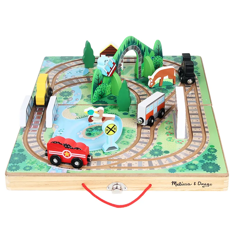 Wooden Kids Unique Train Track Pretend Play Toy Barn Farm Toys Magnetic Track Toy Car