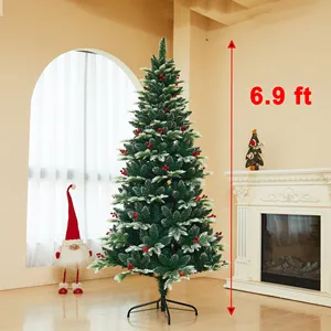 Sevenlots Automatic Artificial Christmas Tree With Red Berry Pinecone Dyed Snowy Outdoor Christmas Tree