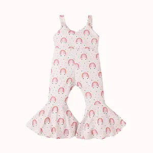 Sommer Baby Mädchen Blumen druck gerippt Bell Bottom Overall Kleinkind Hosenträger Jumps uit