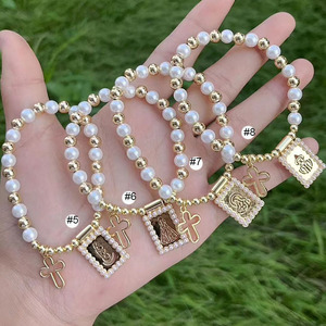 BB1058 Chic cuentas <span class=keywords><strong>de</strong></span> bola chapadas en oro <span class=keywords><strong>de</strong></span> 18 quilates y cuentas <span class=keywords><strong>de</strong></span> perlas Virgen María Carmel corazón asustado y pulseras <span class=keywords><strong>de</strong></span> escapularios con <span class=keywords><strong>abalorios</strong></span> <span class=keywords><strong>de</strong></span> Cruz abierta - Product Image 4