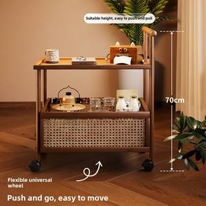 Étagère de rangement alimentaire à double niveau pour salon, chariot roulant en bambou sur pied avec roulettes, étagère en bois de bambou - Product Image 4