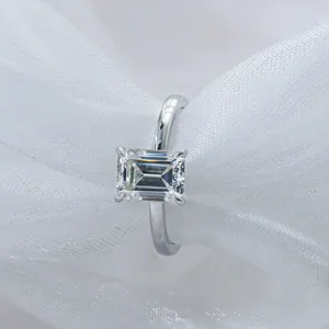 Paston perhiasan 3CT VVS1 cincin berlian Moissanite potongan zamrud cincin soliter Wanita Perhiasan halus cincin emas Moissanite