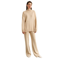Design classique deux pièces pantalon ensemble O cou pull ample pull doux femmes pull ensemble