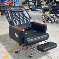 Chaise de bureau de direction ergonomique à hauteur réglable en cuir véritable avec accoudoirs en bois et siège pivotant