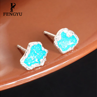 Boucles d'oreilles clous ovales en émail fin moulé, asymétriques, en argent sterling 925, minimalistes, pour femmes, bijoux océaniques personnalisés, vente en gros