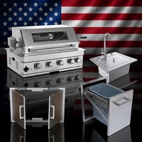 Entrega Rápida desde EE. UU., Parrilla de Gas de Acero Inoxidable 304 con 4 Quemadores, Fregadero y Puerta Doble, Juego de Cocina Exterior Integrado para Jardín