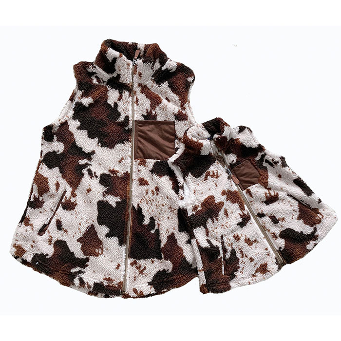 Wholesale Mother Daughter Matching Sleeveless Cowhide Plush Girls' Vests