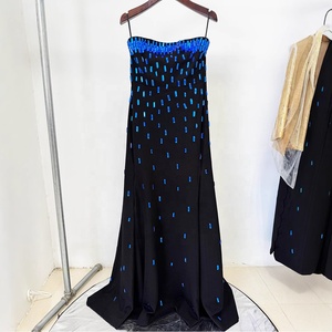 OUDINA Nuevo Vestido Largo Maxi de Noche Elegante con Cuentas y Diamantes Azules, sin Tirantes, Talla Grande - Product Image 3