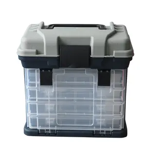 27*26*17cm 1285g wholesale 4 clear drawers large carp custom fishing tackle box plastic seat accessories