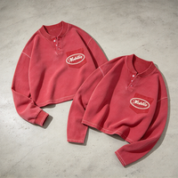 Sweat-shirt personnalisé pour homme, effet délavé, vintage, avec poche boutonnée sur la poitrine, en coton épais, streetwear, manches longues