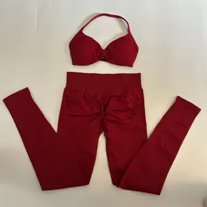 कोई लोगो योग सेट महिला कसरत स्क्रैपिंग लेगिंग सेट स्ट्रैपी हैल्टर स्पोर्ट्स ब्रा फिटनेस ब्रा जिम कपड़ों की कसरत 2 टुकड़े सेट - Product Image 3