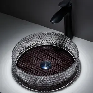 black and red pedestal tempered glass vessel sink art wash hand basin