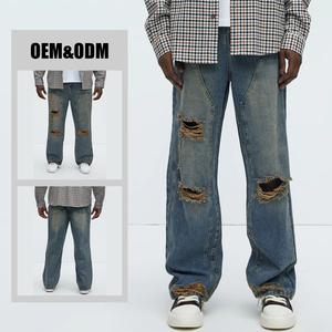 Nhà Sản Xuất OEM Tùy Chỉnh Thiết Kế 13 Oz Chất Lượng Cao Đau Khép Vá Denim Jeans Cho Nam Giới Thẳng Ánh Nắng Mặt Trời Bùng Quần - Product Image 3