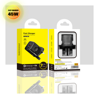 Cargador Superrápido de 35W 45W PD2.0 QC3.0, Adaptador de Pared USB A+C MINI GaN de Carga Rápida para Teléfono Móvil, Enchufe de 3 Pines para Reino Unido