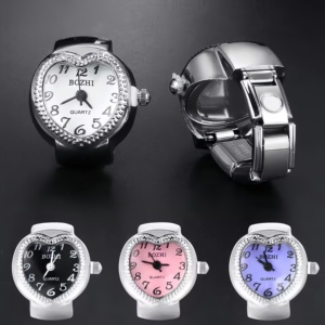 Cute Heart Finger <strong>Watch</strong> Stainless Steel Italian Charm Link <strong>Ring</strong> Clock Roman Quartz <strong>Watch</strong> <strong>Rings</strong> Jewelry for Women Ladies Gifts - Product Image 5