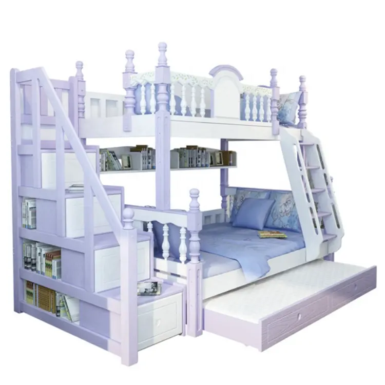 Ensemble de chambre à coucher pour filles de style américain Meubles pour enfants Ensembles de meubles pour enfants Princesse Lits modernes de luxe violets Lit superposé pour bébé et enfant