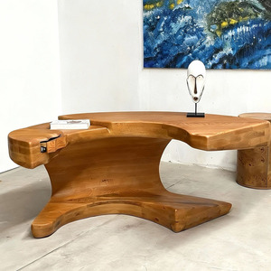 Bureau de travail moderne en forme d'arc, bureau d'ordinateur ergonomique incurvé, table d'étude en bois massif pour le bureau à domicile - Product Image 1