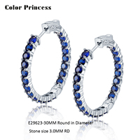Boucles d'oreilles créoles Huggie en argent sterling 925 avec saphir bleu et zircon cubique pour femme
