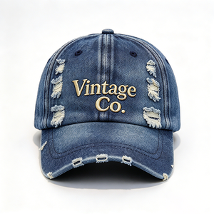 Casquette Dad Hat en jean délavé effet vieilli, 6 panneaux, avec lettres brodées, Vintage Co. Casquette rétro réglable ACE pour femmes et hommes - Product Image 3